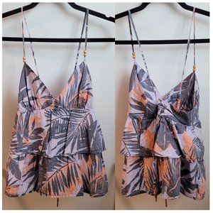 Roxy Flirty Tropical Palm Leaves Babydoll Ruffles Tank Small
